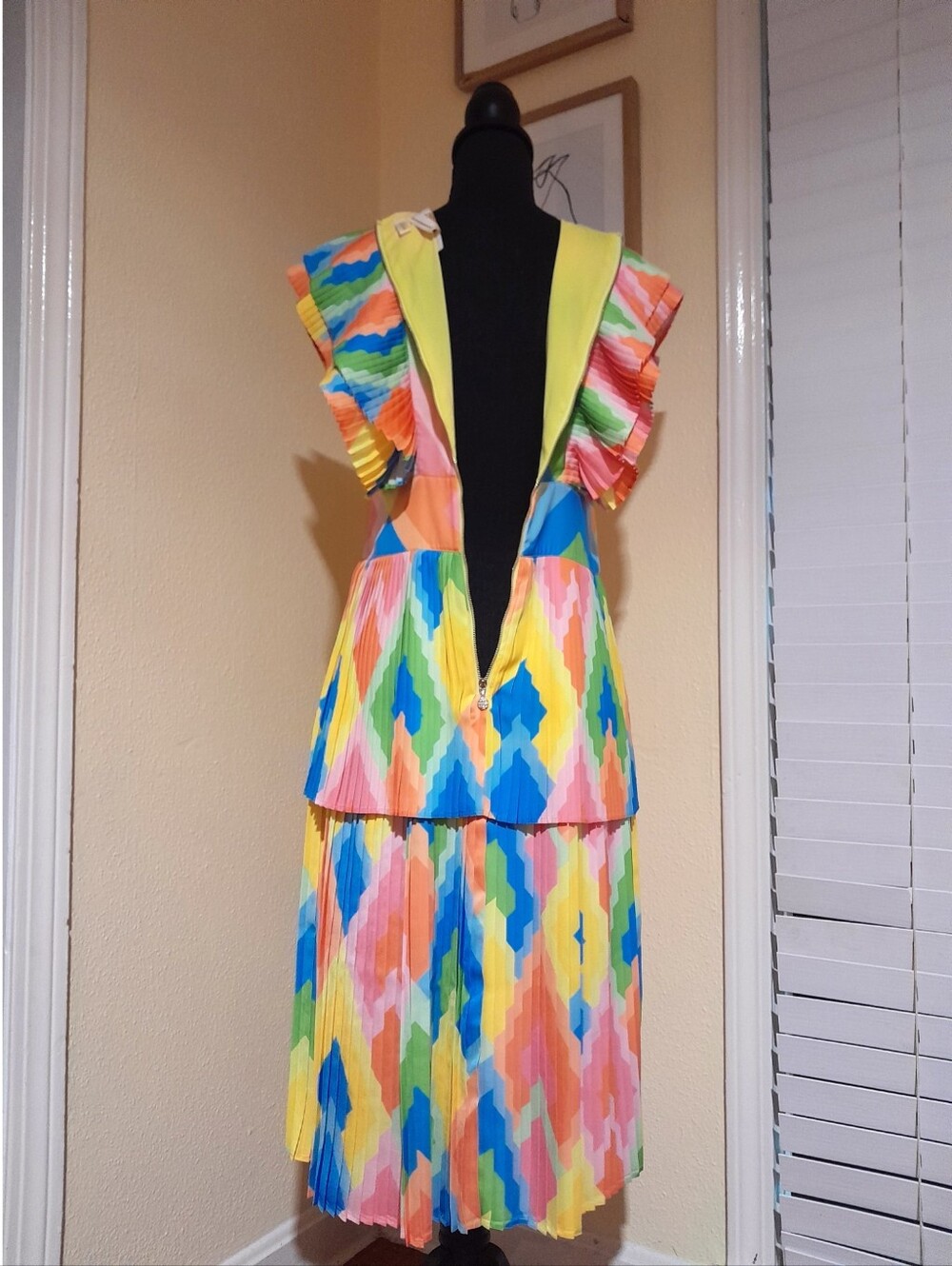 Emily McCarthy Chloe Midi Dress Geo Multi Print Bright Colors Summer Casual XS - Picture 7 of 10